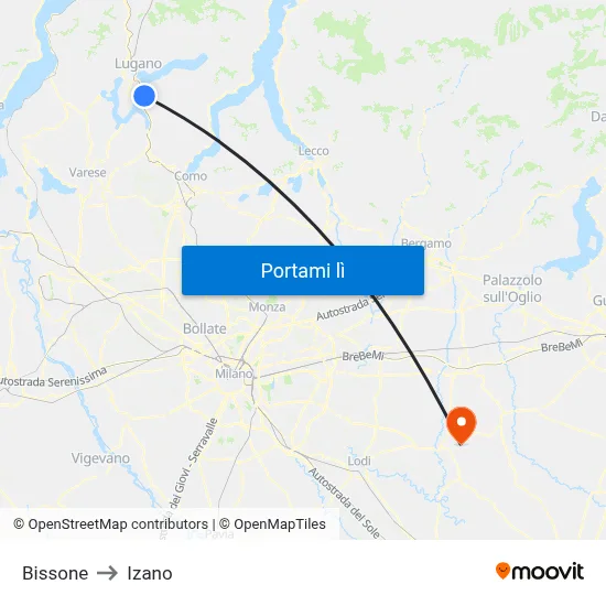 Bissone to Izano map
