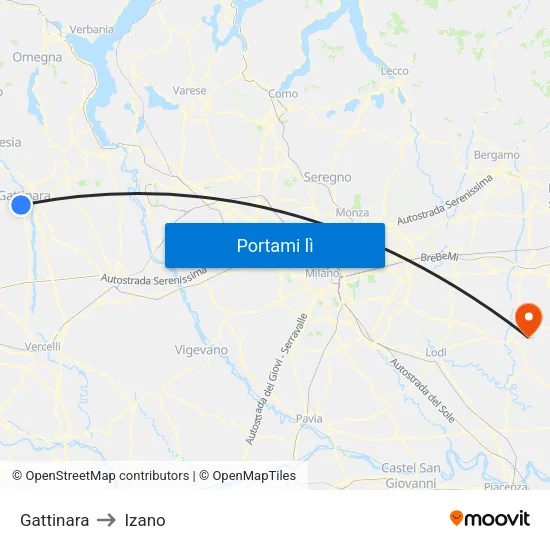 Gattinara to Izano map