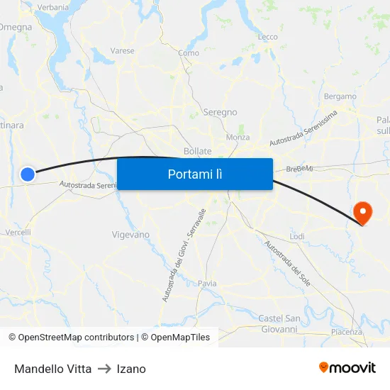 Mandello Vitta to Izano map