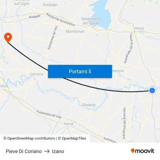 Pieve Di Coriano to Izano map