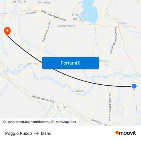 Poggio Rusco to Izano map