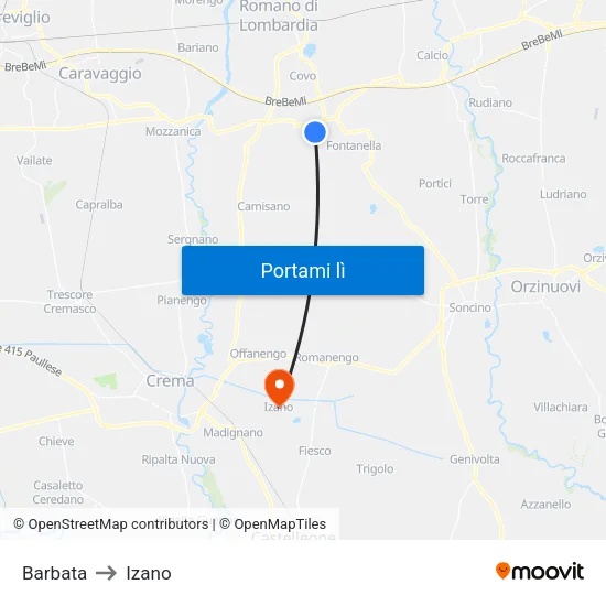 Barbata to Izano map