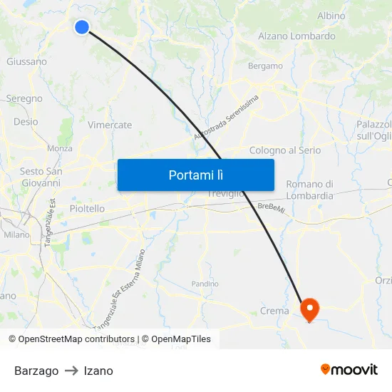 Barzago to Izano map
