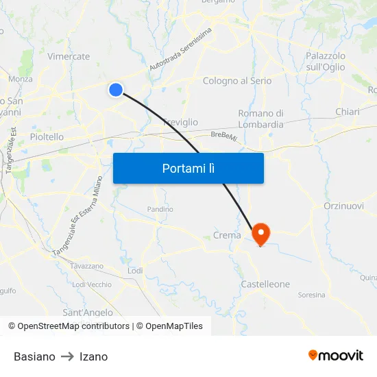 Basiano to Izano map