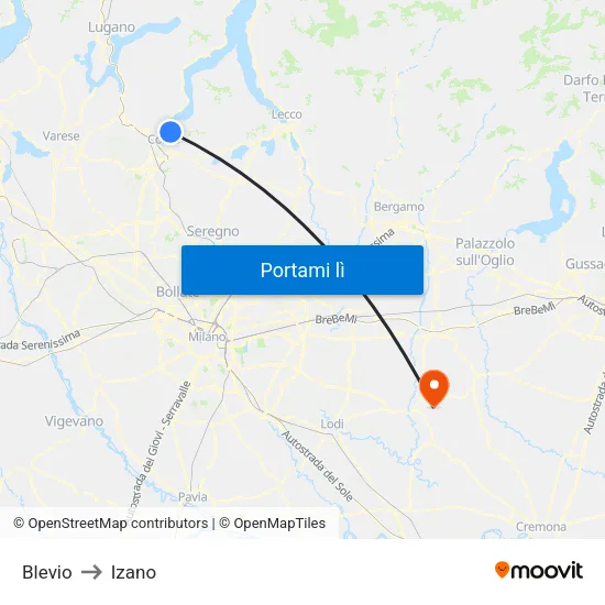 Blevio to Izano map