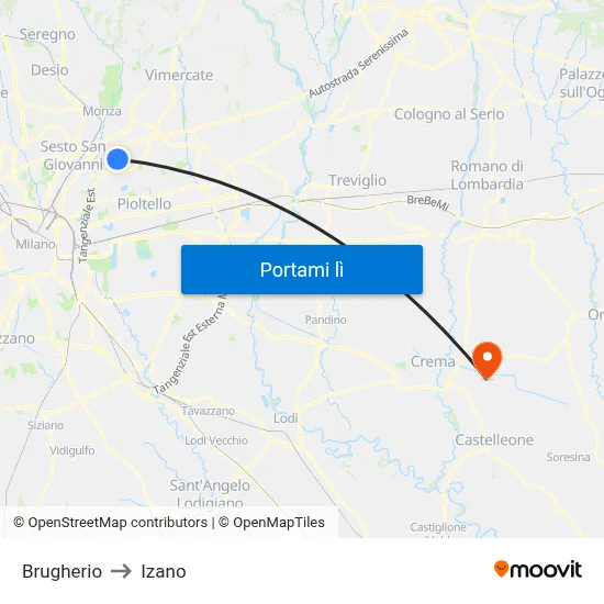 Brugherio to Izano map