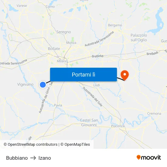 Bubbiano to Izano map
