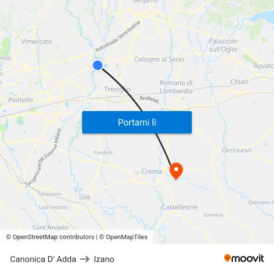 Canonica D' Adda to Izano map