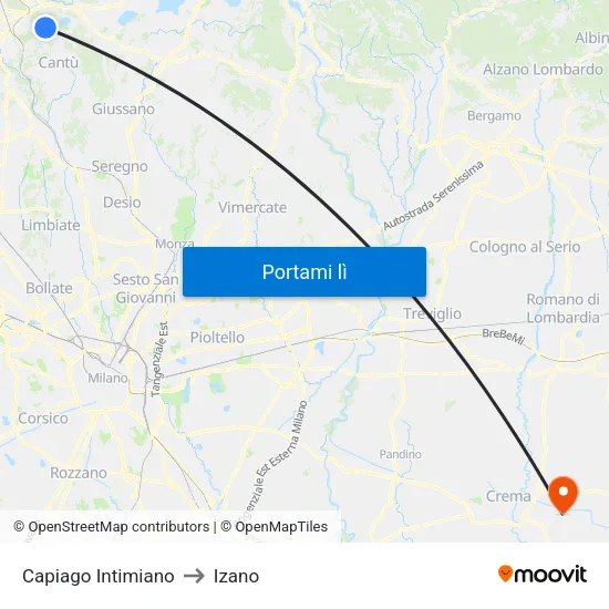 Capiago Intimiano to Izano map