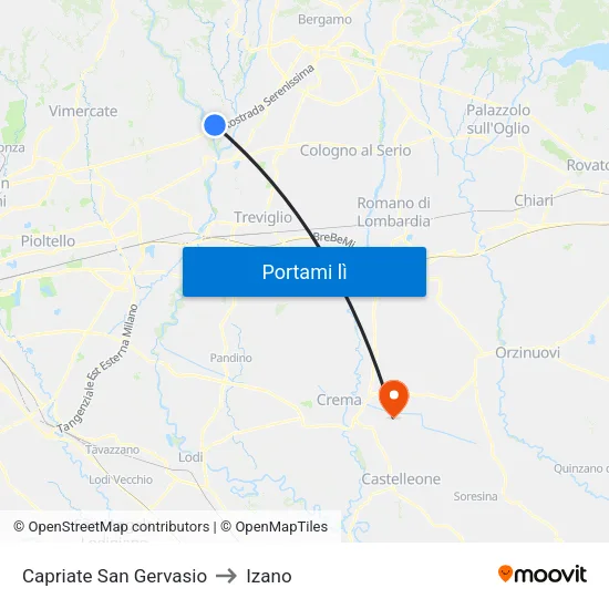 Capriate San Gervasio to Izano map