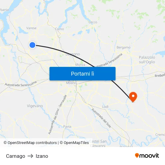 Carnago to Izano map