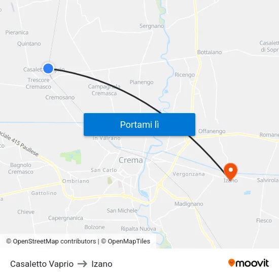 Casaletto Vaprio to Izano map