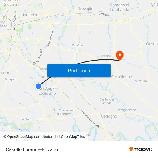 Caselle Lurani to Izano map