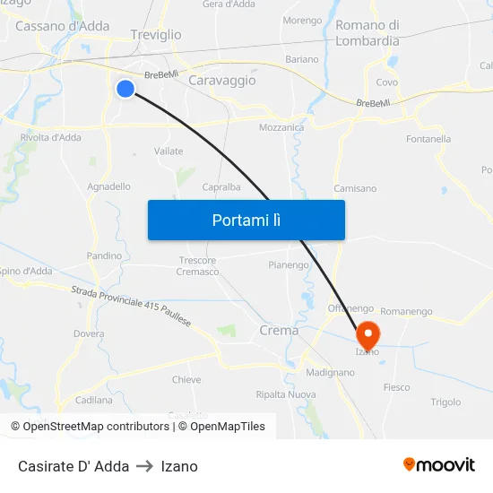 Casirate D' Adda to Izano map
