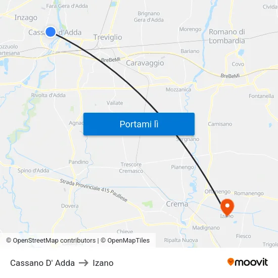 Cassano D' Adda to Izano map