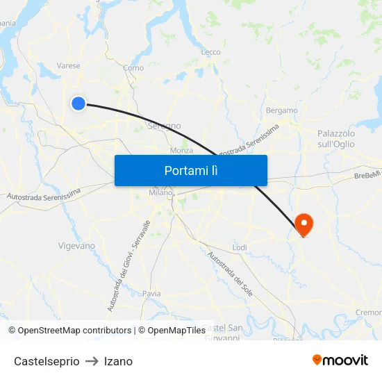Castelseprio to Izano map