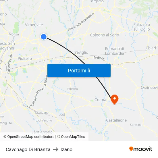 Cavenago Di Brianza to Izano map