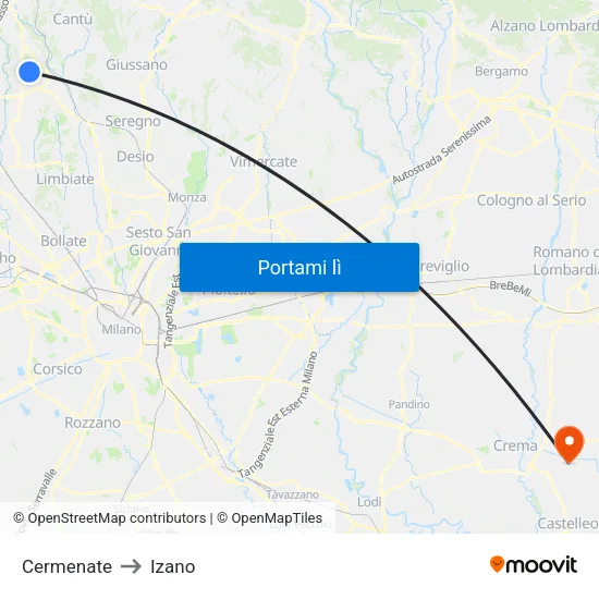 Cermenate to Izano map