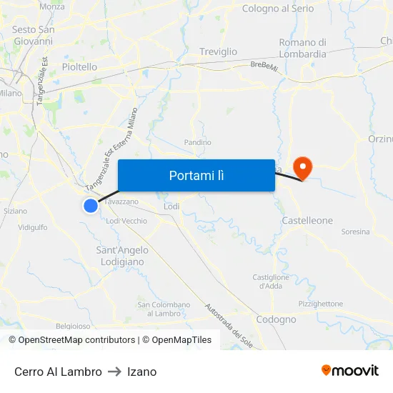 Cerro Al Lambro to Izano map
