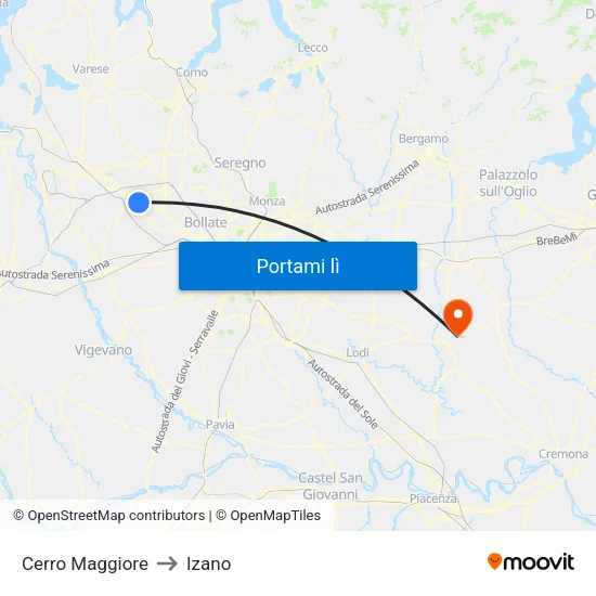 Cerro Maggiore to Izano map