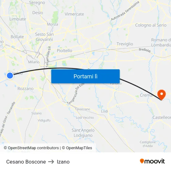 Cesano Boscone to Izano map