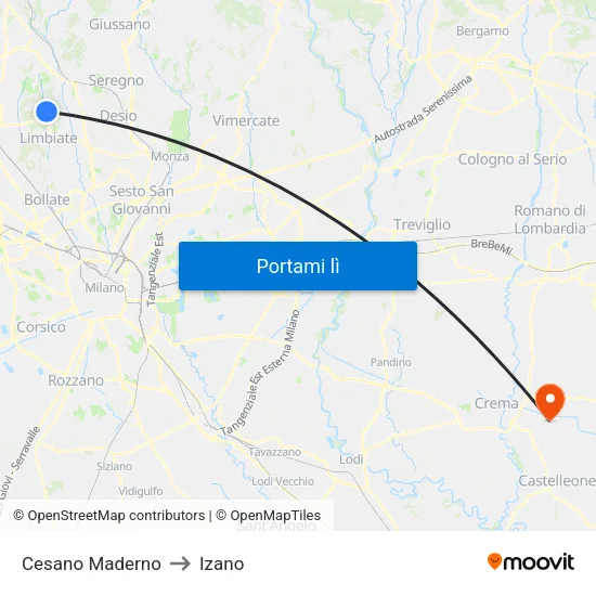 Cesano Maderno to Izano map