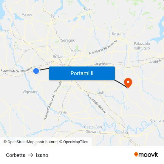 Corbetta to Izano map