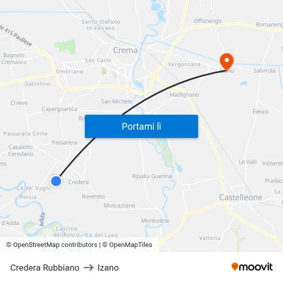 Credera Rubbiano to Izano map