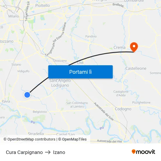 Cura Carpignano to Izano map