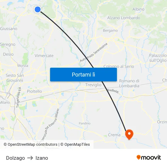 Dolzago to Izano map