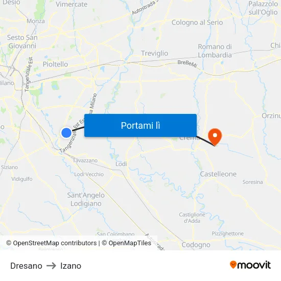 Dresano to Izano map