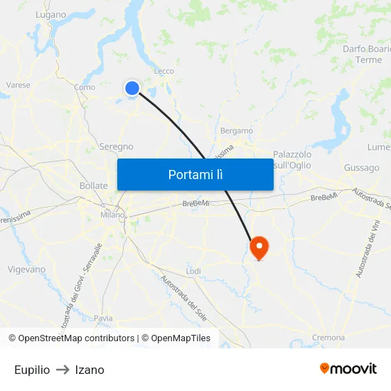 Eupilio to Izano map