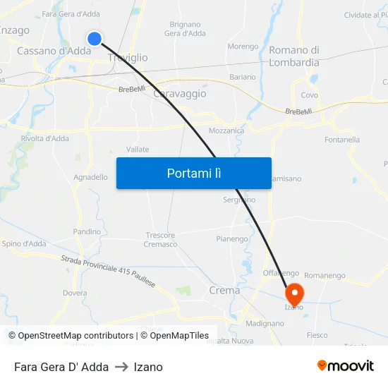 Fara Gera D' Adda to Izano map