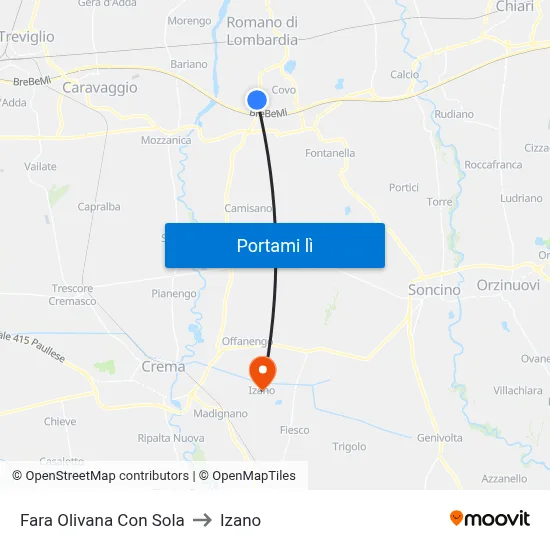 Fara Olivana Con Sola to Izano map