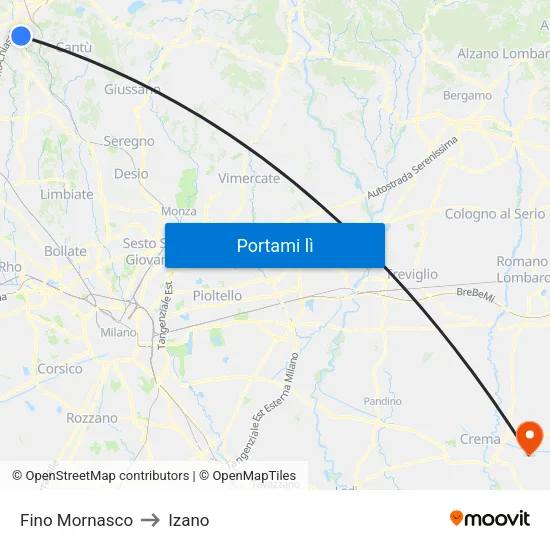 Fino Mornasco to Izano map
