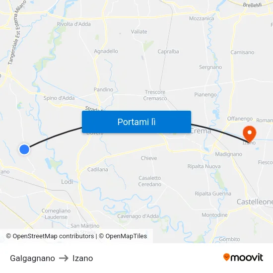 Galgagnano to Izano map