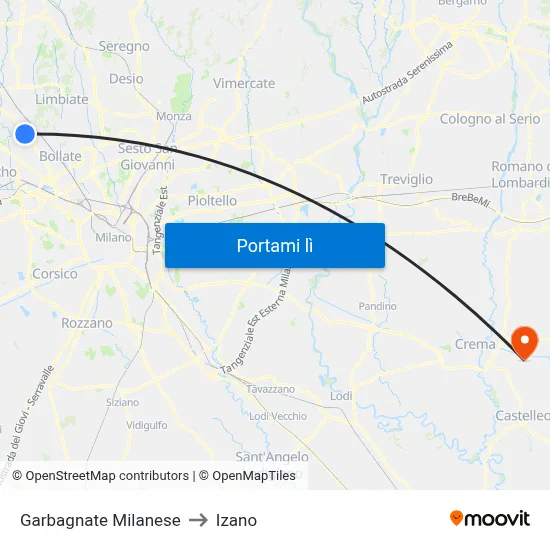 Garbagnate Milanese to Izano map
