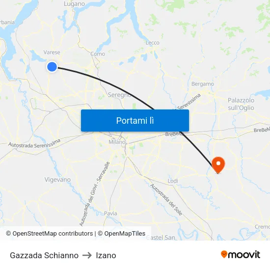 Gazzada Schianno to Izano map