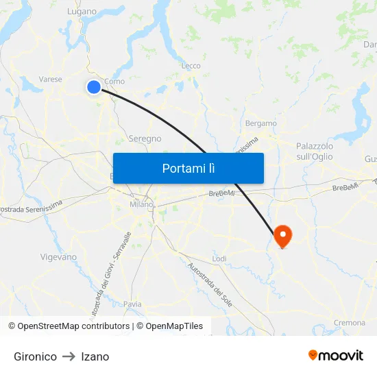 Gironico to Izano map