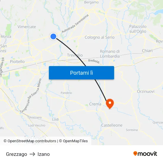 Grezzago to Izano map