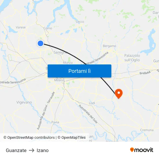 Guanzate to Izano map