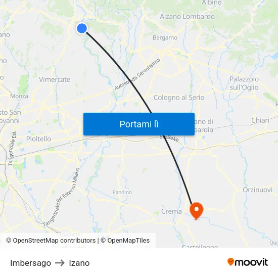 Imbersago to Izano map