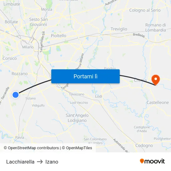 Lacchiarella to Izano map