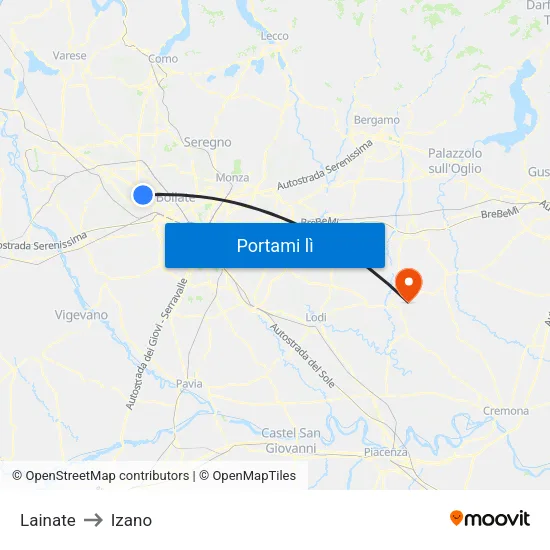 Lainate to Izano map