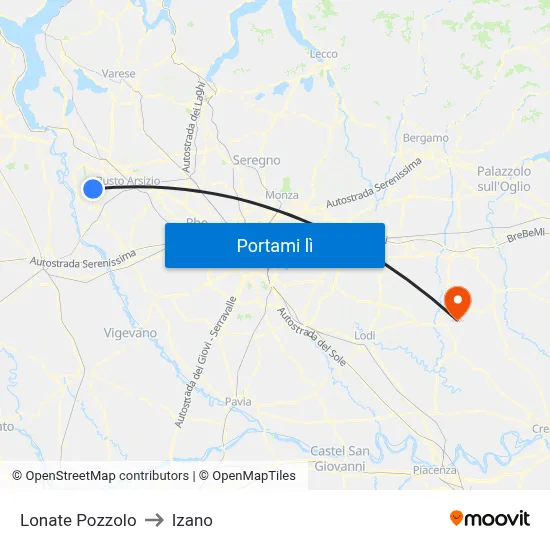 Lonate Pozzolo to Izano map