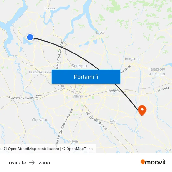 Luvinate to Izano map