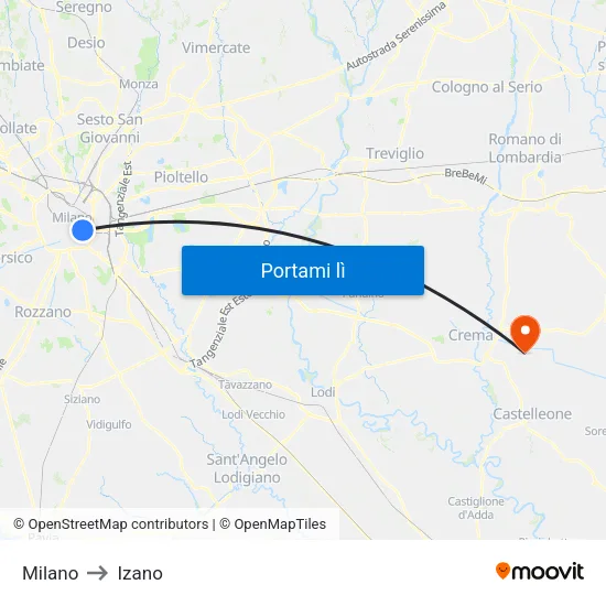 Milano to Izano map