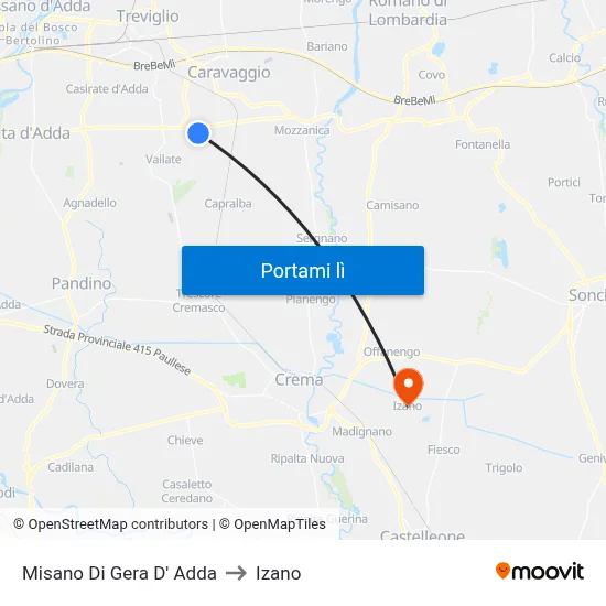 Misano Di Gera D' Adda to Izano map