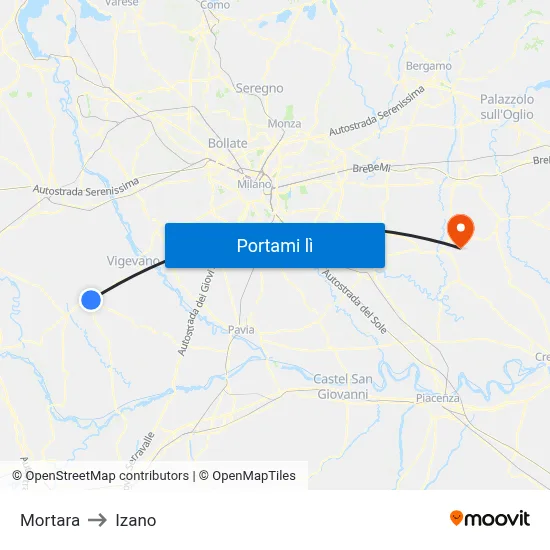 Mortara to Izano map