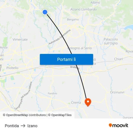 Pontida to Izano map